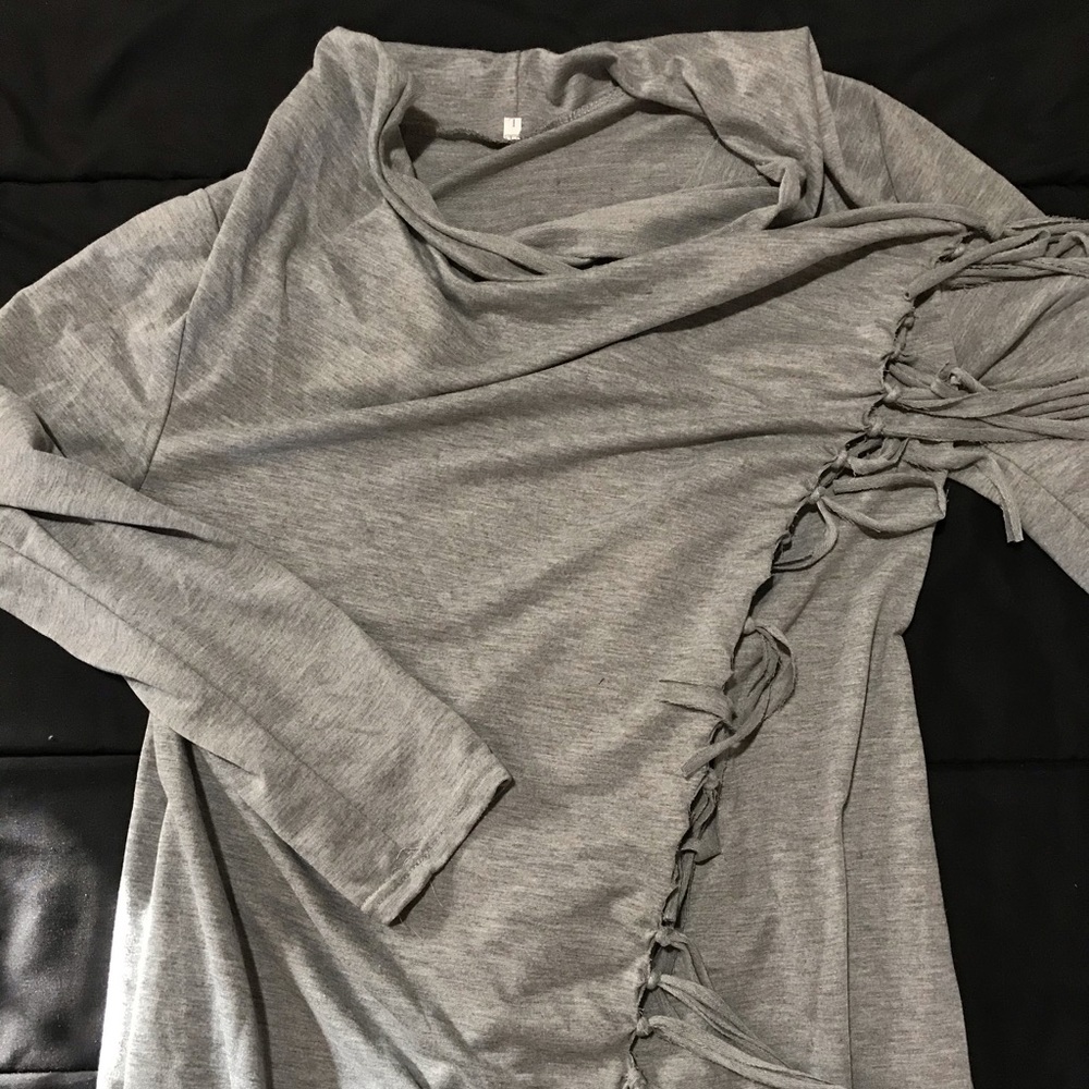 Wrap long sleeve fringe top